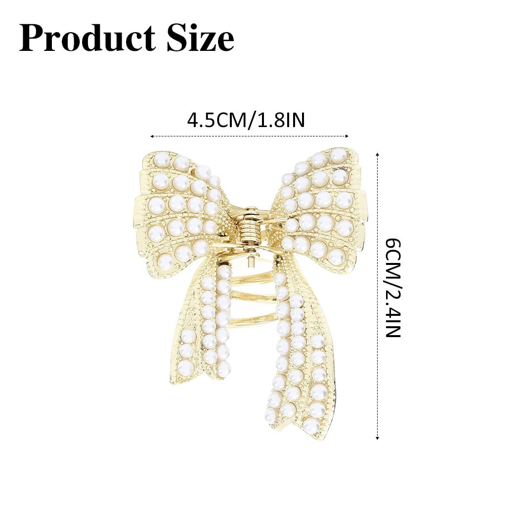 Brinie Pearl Hair Claw Clamps Gold Metal Hair Claw Clips Bowknot Hair Styling Clips Non Slip Jaw Hair Clamps Hair Accessories for Women and Girls (Pack of 2)