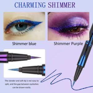 evpct 2Pcs Metallic Royal Blue & Purple Glitter Glittering Diamond Liquid Eyeliner Eye Makeup Pencil Set, Sparkle Shimmer Colored Eyeliner Pen Waterproof Smudge Proof Long Lasting High Pigmented