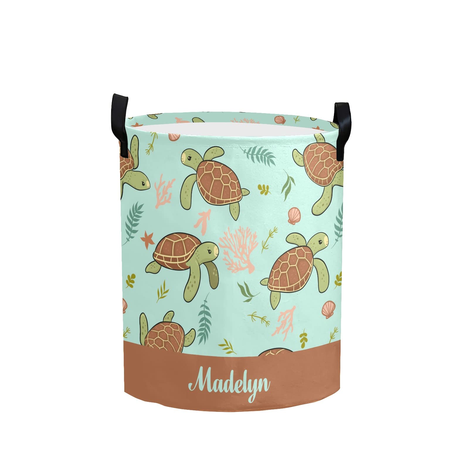 Personalized Laundry Basket Hamper,Cute Sea Turtle,Collapsible Storage Baskets with Handles for Kids Room,Clothes, Nursery Decor