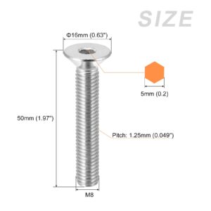 METALLIXITY Flat Head Countersunk Machine Screws, (M8x50mm) 5Pcs, 304 Stainless Steel Socket Head Cap Screws - for Machinery, Furniture, DIY