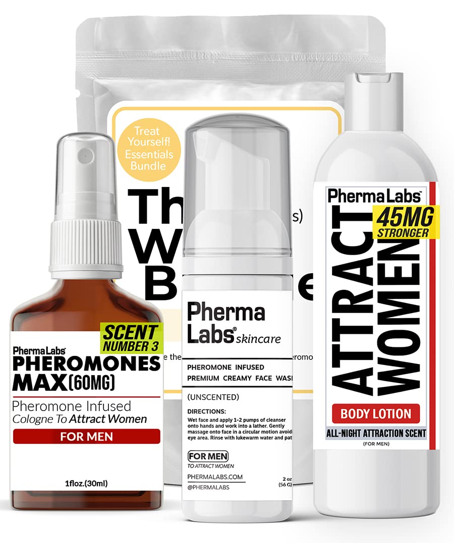 PHERMALABS Pheromone Cologne Essentials Bundle: Cologne, Unscented Face Wash and Body Lotion (3 items) - for Him [Attract Women]