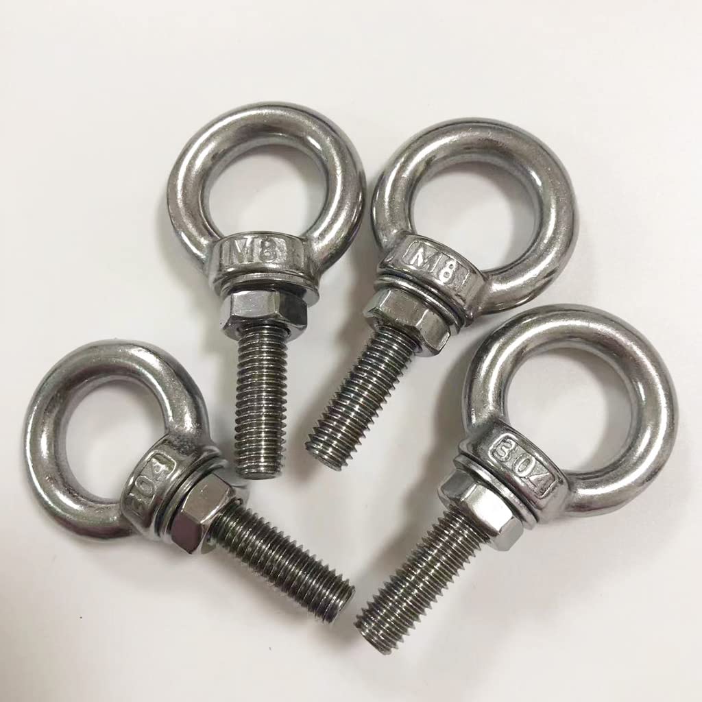 HYXXYY Stainless Steel Eye Bolt, 4 pack M8 Shoulder Eye Bolts 5/16" X 1.18"with Nuts and Washer Thread Lifting Ring Eyebolt (Thread Length 30mm)