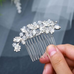 foyte crystal bride wedding hair comb silver bridal headpieces rhinestone pearl hair pieces bridesmaid side combs hair accessories for women (silver)