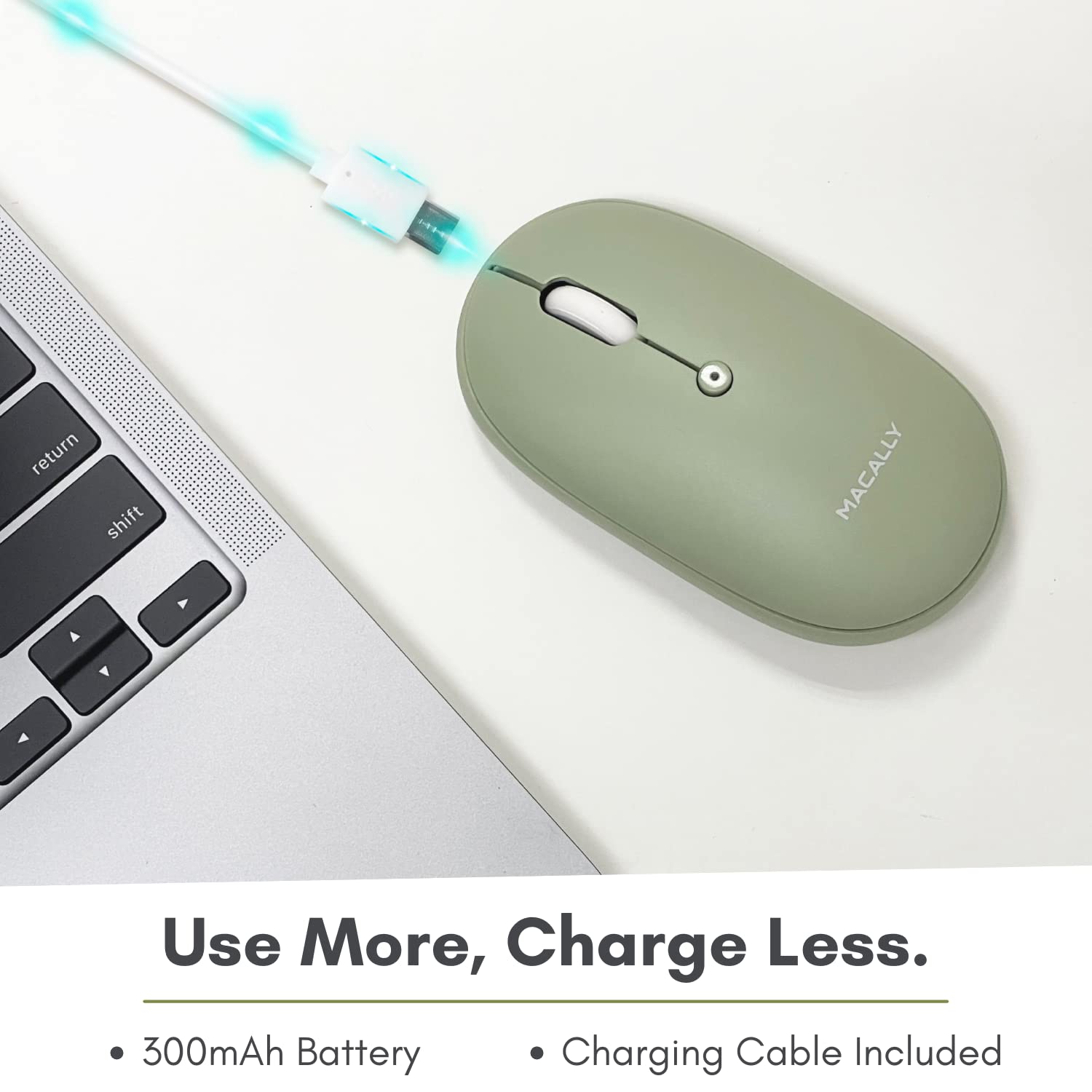 Macally Wireless Bluetooth Mouse - Strong Connection - Quiet, Comfortable, Rechargeable Mouse for MacBook Air/Pro, Mac, iMac, Apple iPad - Wireless Mouse for Laptop, Windows PC Desktop