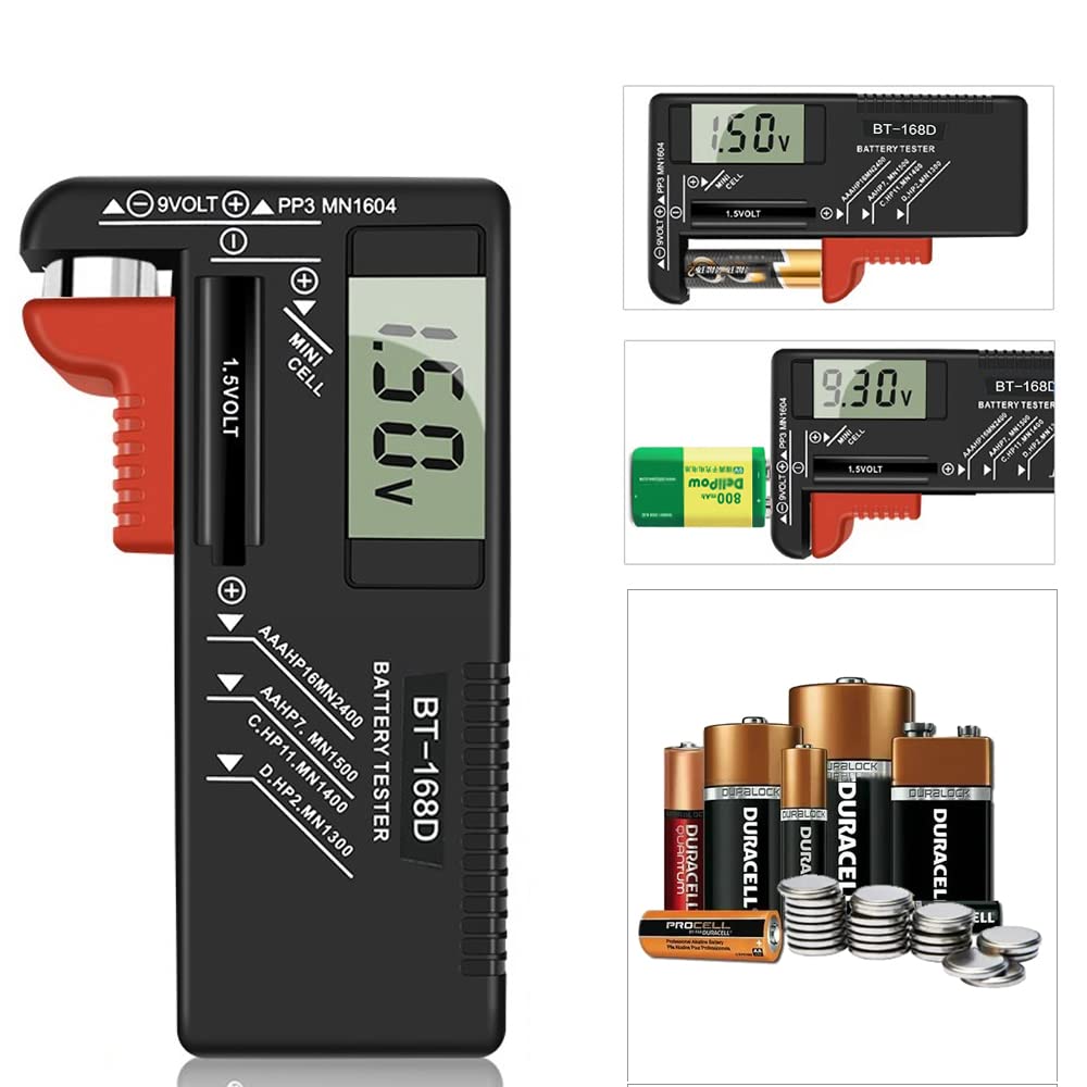 AMZQWE Battery Testers,Universal Digital Battery Tester for AAA,AA,C,D,9V,1.5V,3.7V Small Button Cell,Battery Tester Volt Checker for All Household Batteries, Black