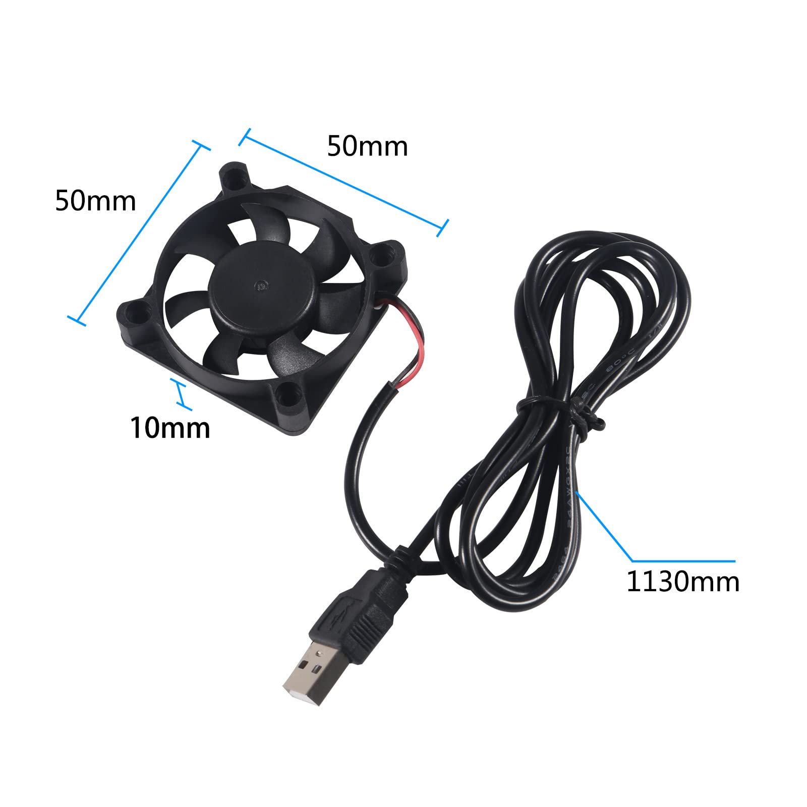 AITIAO 6Pcs 50mm USB Brushless Cooling Fan 50mm x10mm DC 5V Quiet Cooling Fan 5010 Mini Computer Fan for Small Appliances Series Replacement(5010 5V)