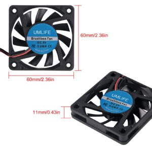 UMLIFE 60mm Fan, 4-Pack 5Volt 0.18A USB 60x60x10mm 6010 Brushless DC Computer CPU Heat Sink Cooling Cooler Fan 60mm x 10mm