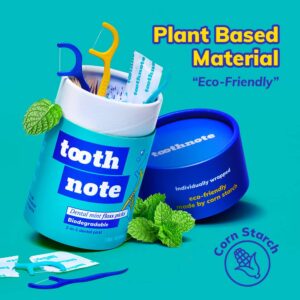 Toothnote Portable Dental Floss Picks, Tooth Picks, Eco-Friendly High Toughness Biodegradable Floss Sticks - Individual Package for Daily, Travel, Camping, School - Mint Flavor 1Box (45pcs)