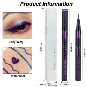 evpct 2Pcs Metallic Royal Blue & Purple Glitter Glittering Diamond Liquid Eyeliner Eye Makeup Pencil Set, Sparkle Shimmer Colored Eyeliner Pen Waterproof Smudge Proof Long Lasting High Pigmented