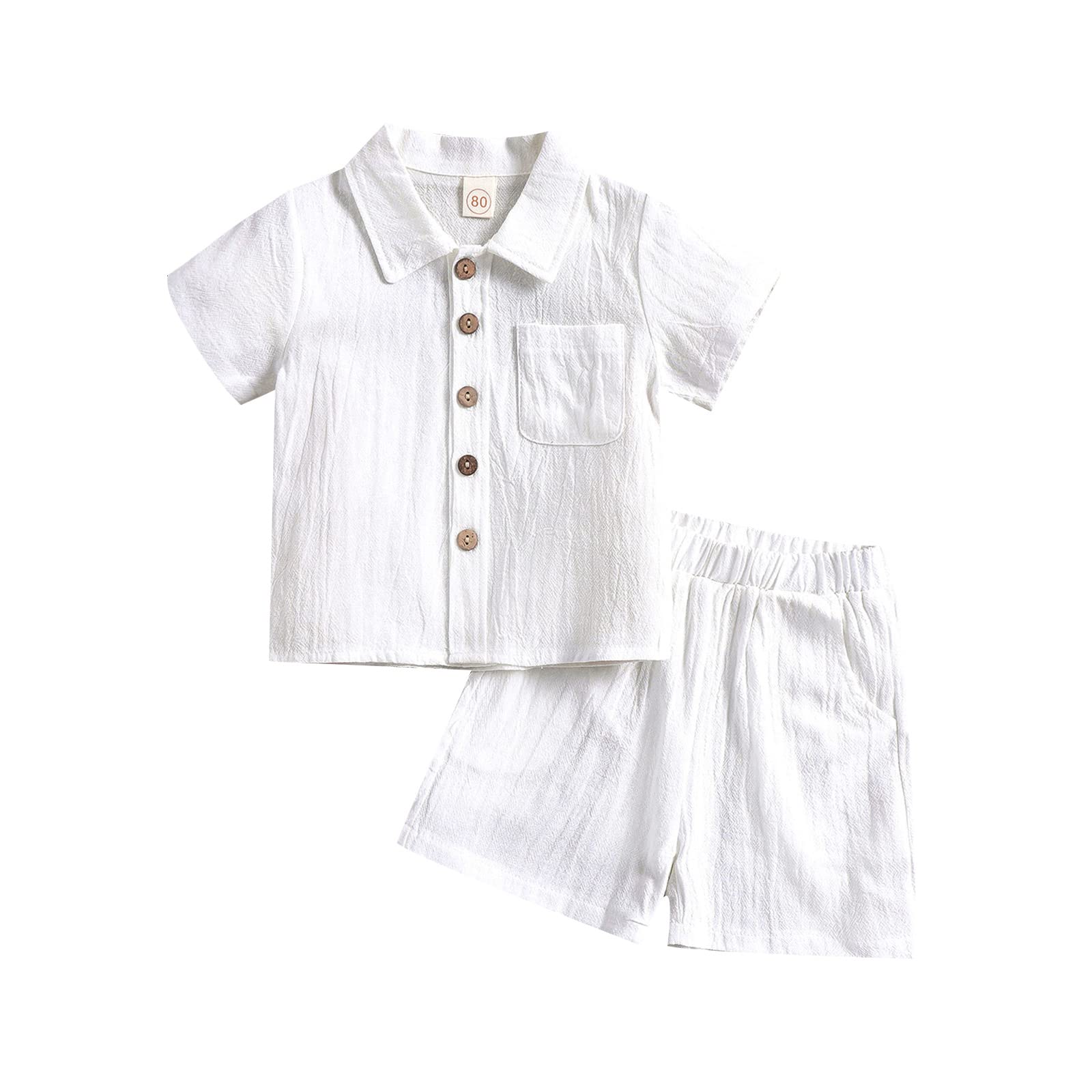 SHIBAOZI Toddler Baby Boys Clothes Set Button-down Shirt Tops + Cotton Linen Shorts Summer Outfit 2PCS with Pockets (White, 2-3T)