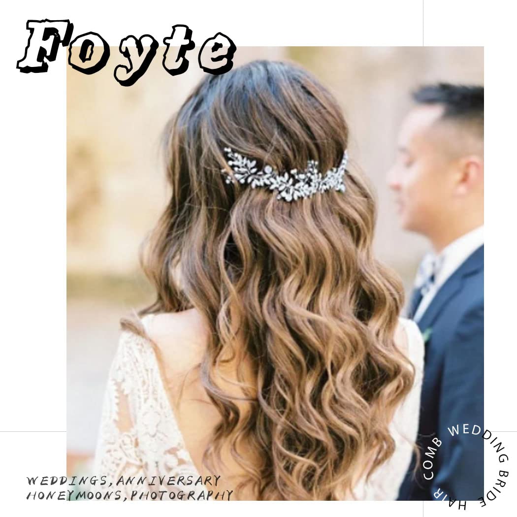 Foyte Crystal Bride Wedding Hair Comb Silver Bridal Headpieces Rhinestone Pearl Hair Pieces Bridesmaid Side Combs Hair Accessories for Women (silver)