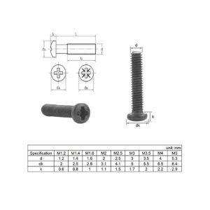 Wshao store 650pcs Cross Recessed Round Pan Head Machine Screws Set M1.4 M1.7 M2 M2.5 M3 Mini Screw Laptop Computer Screw Screw Kit