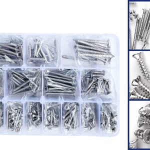 RUIQING 460Pcs 304 Stainless Steel Flat Head Phillips Wood Screws Set, Self-Tapping Sheet Metal Screws Assortment Set Contains #4#6#8#10#12