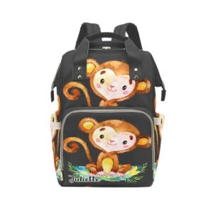 cute monkey black personalized diaper backpack with name,custom travel daypack for nappy mommy nursing baby bag one size