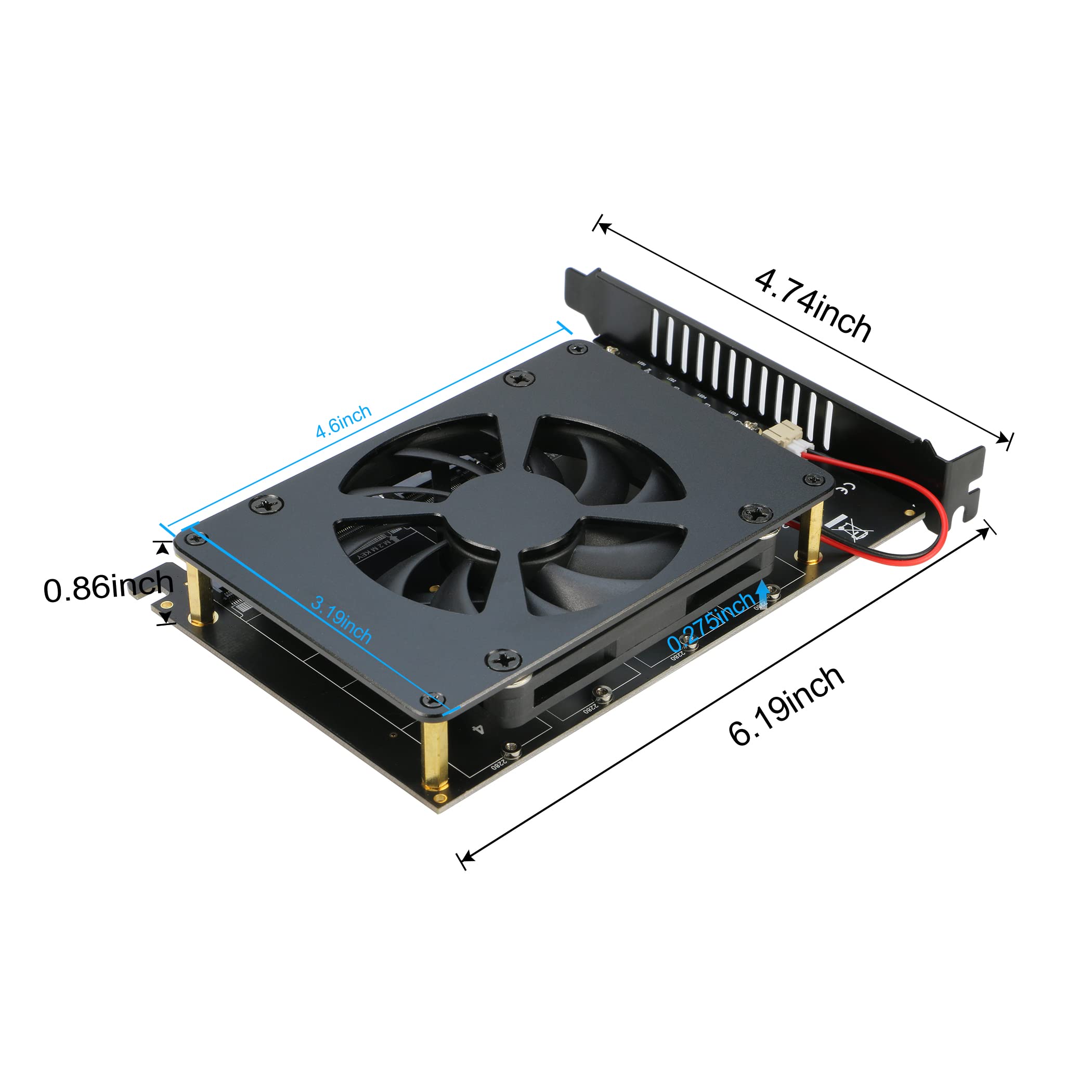 Quad NVMe PCIe Adapter, RIITOP 4 Ports M.2 NVMe SSD to PCI-e 4.0/3.0 x16 Card with Fan Support 2280/2260/2242/2230 NVMe SSD (PCI-e Bifurcation Required)