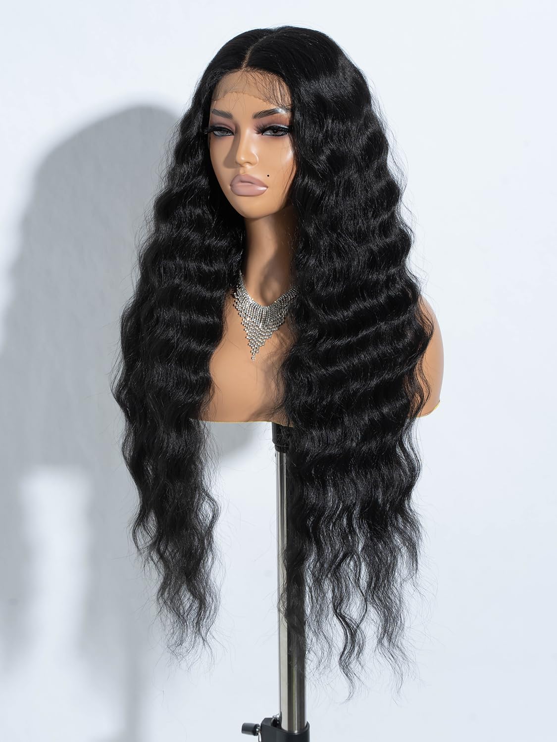 Joedir Lace Front Wigs 30" Long Wavy Synthetic Wig 4.5" Deep Part HD Transparent Lace With Baby Hair For Women 130% Density Wigs(Black Color)