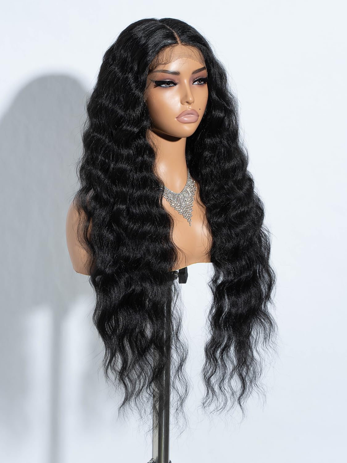 Joedir Lace Front Wigs 30" Long Wavy Synthetic Wig 4.5" Deep Part HD Transparent Lace With Baby Hair For Women 130% Density Wigs(Black Color)