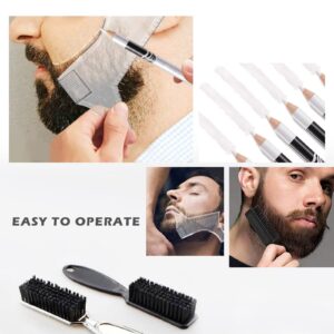 NewBang 8 Pieces White Barber Pencil Set Edge Hairline Razor Trace Pencils Beard Guide Beard Hairline Outliner and Beard Shaping Pencils(6pcs Barber Pencils with Built-in Sharpener,Brush and Ruler)