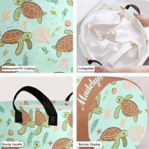 Personalized Laundry Basket Hamper,Cute Sea Turtle,Collapsible Storage Baskets with Handles for Kids Room,Clothes, Nursery Decor