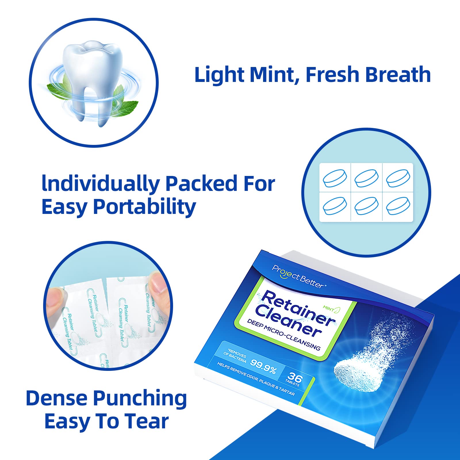 PROJECT BETTER Retainer Cleaner Tablets & Denture Cleaning Tablets for Dental Appliances and Night & Mouth Guard.(36 Counts