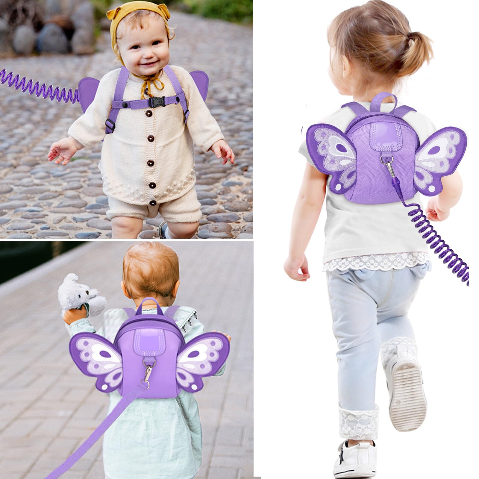 Accmor Toddler Harness Backpack Leash, Cute Butterfly Kid Backpacks with Anti Lost Wrist Link, Mini Child Backpack Harness Leashes Walking Wristband Travel Bag Harness Rein for Baby Girls (Purple)