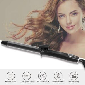 1 1/4 Inch Curling Iron with Clipped Tourmaline Ceramic Barrel Professional 1.25 Inch Hair Curler up to 450°F Dual Voltage for Traveling 60 Mins Auto Off Suit for Different Hairstyle (1.25 Inch)