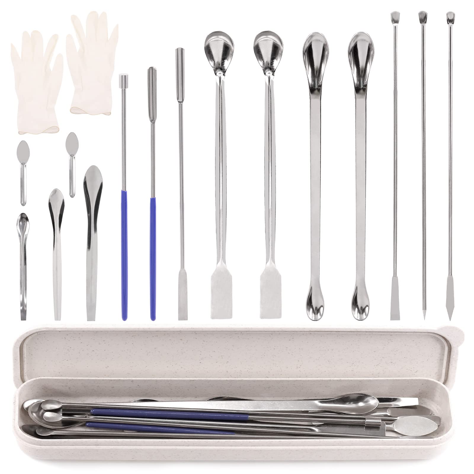 Glarks 17Pcs Capsule Filling Micro Lab Spoon Kits Sampling Spoon Mixing Spatula Laboratory Tiny Mixing Spatula Long Sampling Spoon for Powders Gel Cap Capsule Filler