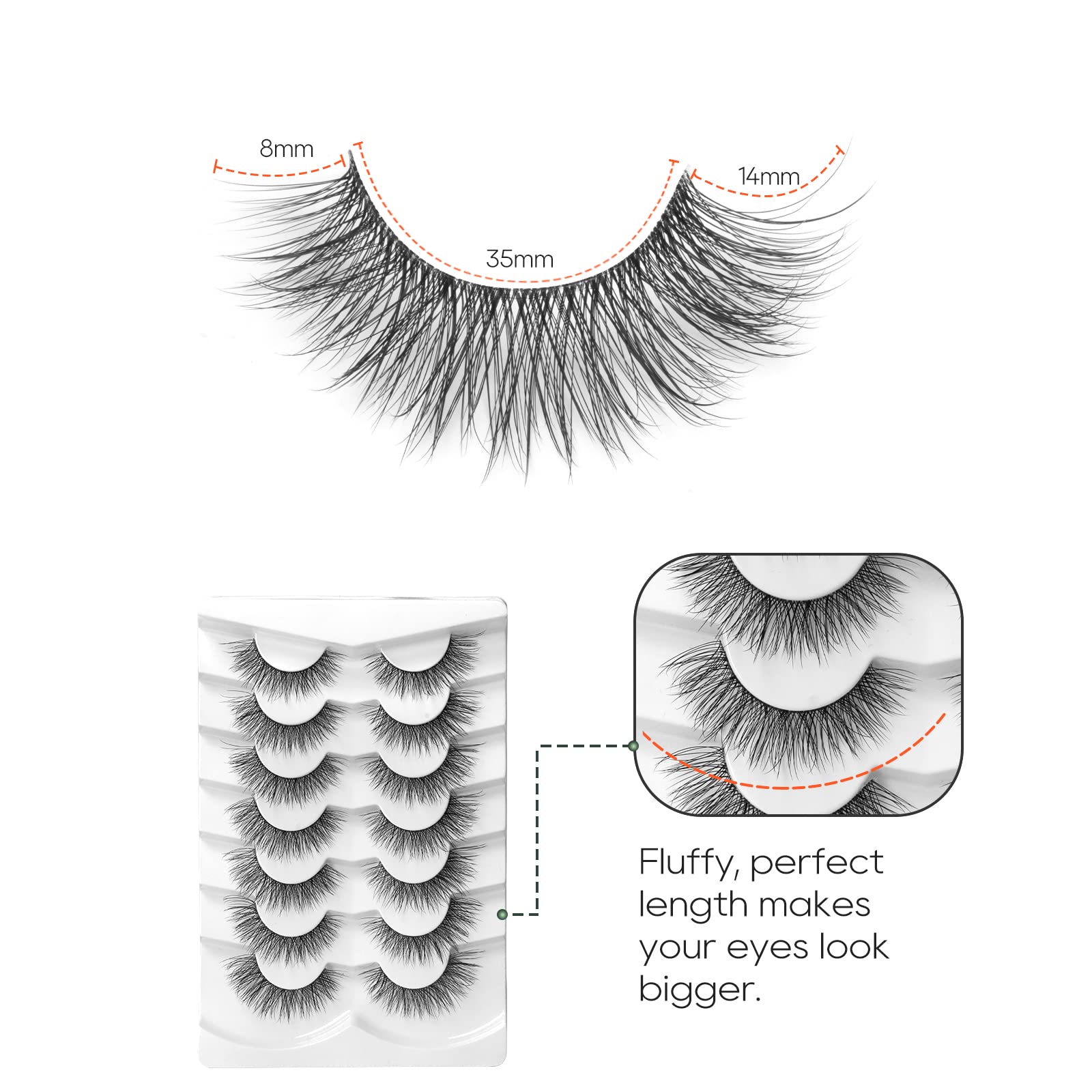 False Eyelashes Fluffy False Lashes Wispy Natural Lashes 3D Faux Mink Lashes 7 Pairs Jiocolor Volume Eye Lashes DJ-20