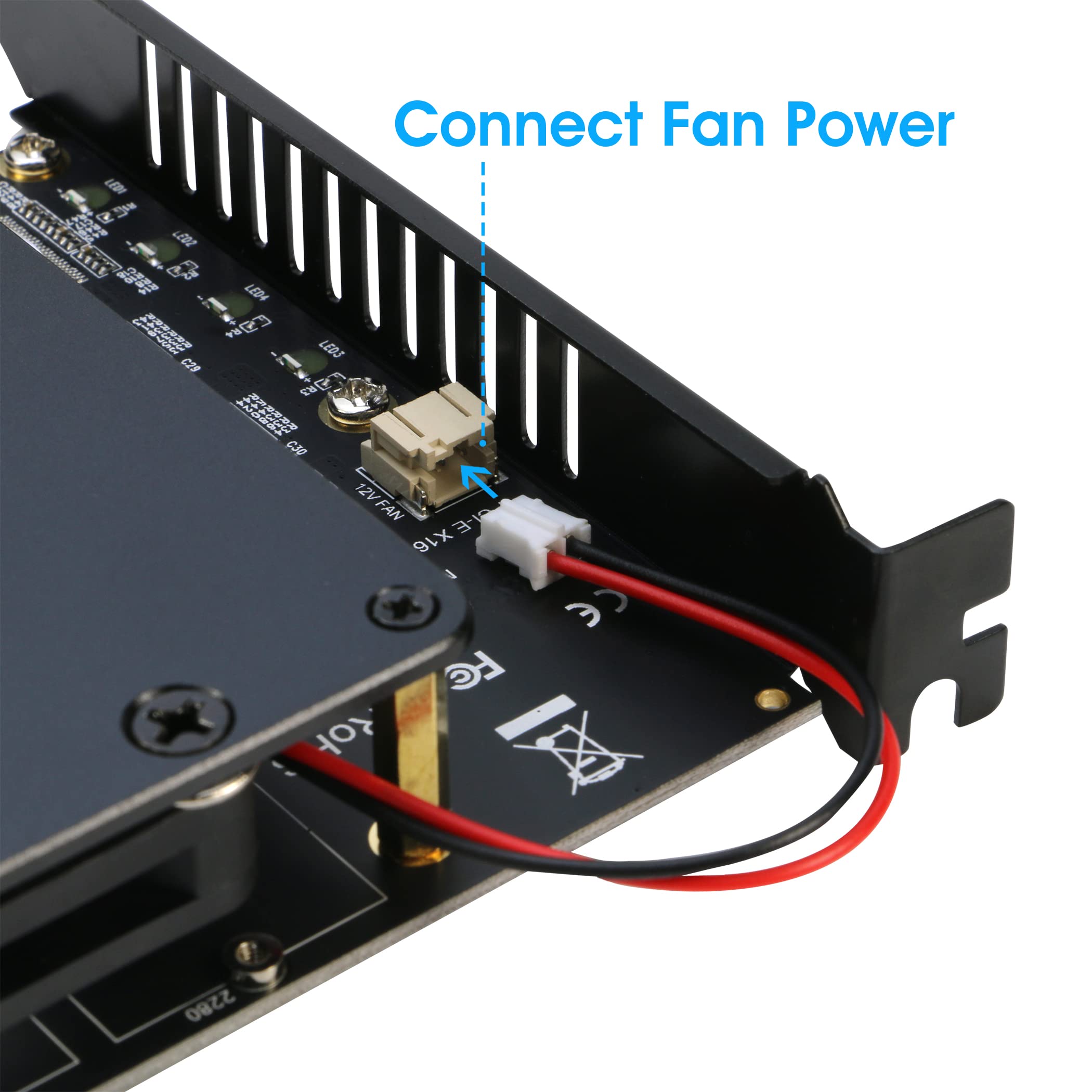 Quad NVMe PCIe Adapter, RIITOP 4 Ports M.2 NVMe SSD to PCI-e 4.0/3.0 x16 Card with Fan Support 2280/2260/2242/2230 NVMe SSD (PCI-e Bifurcation Required)