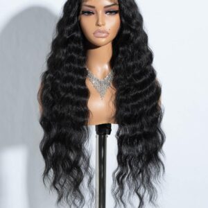 Joedir Lace Front Wigs 30" Long Wavy Synthetic Wig 4.5" Deep Part HD Transparent Lace With Baby Hair For Women 130% Density Wigs(Black Color)