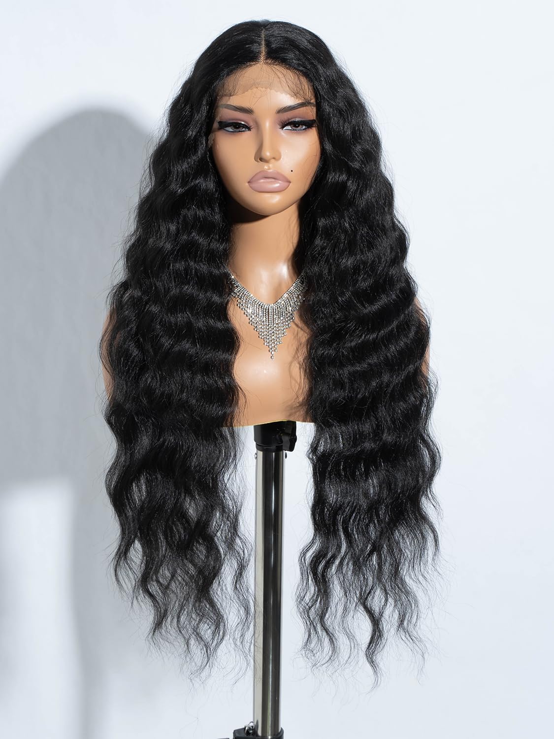 Joedir Lace Front Wigs 30" Long Wavy Synthetic Wig 4.5" Deep Part HD Transparent Lace With Baby Hair For Women 130% Density Wigs(Black Color)