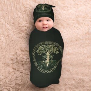 Ykklima Baby Newborn Swaddle Blanket with Beanie Hat- Norse Viking Goddess Wiccan Wicca Pagan Receiving Blanket Sleep Sack for Girls Boys Infant Gifts