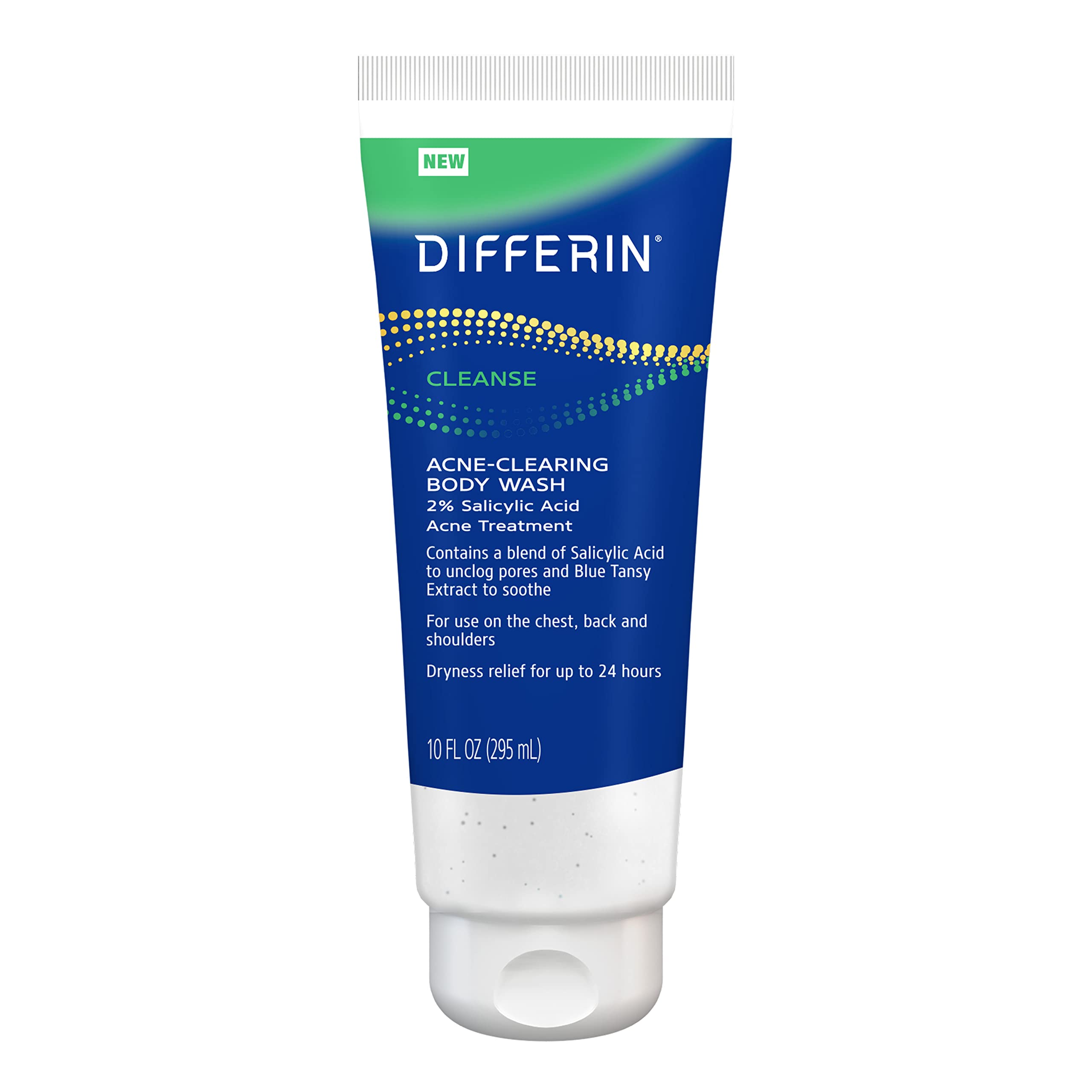 Differin Acne Body Wash by the makers of Differin Gel, Acne Treatment Cleanser with Salicylic Acid, Cream to Lather Formula for Back, Chest, Shoulders, 10 Oz.