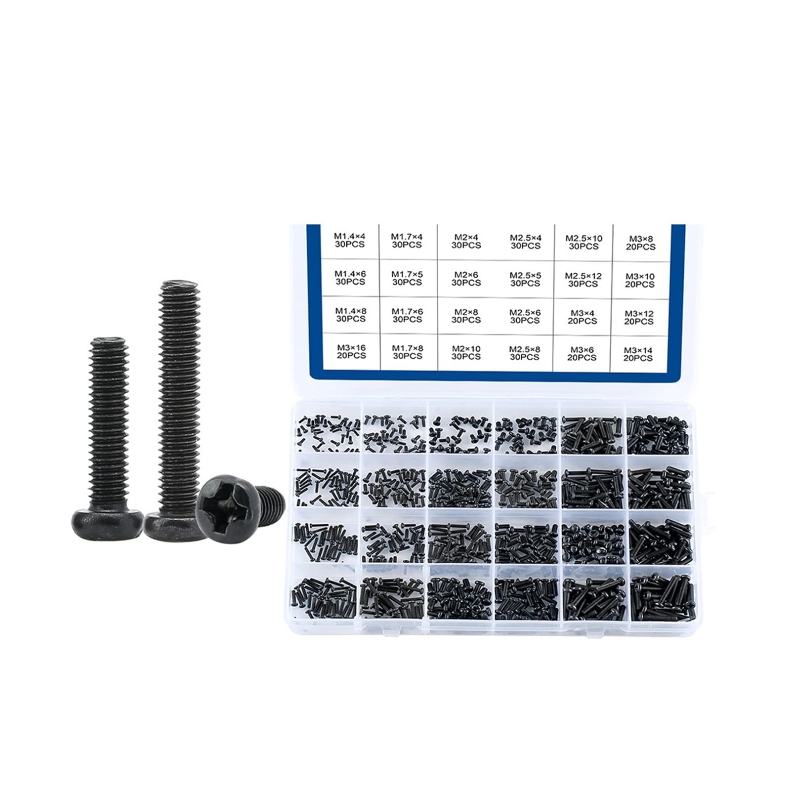 Wshao store 650pcs Cross Recessed Round Pan Head Machine Screws Set M1.4 M1.7 M2 M2.5 M3 Mini Screw Laptop Computer Screw Screw Kit