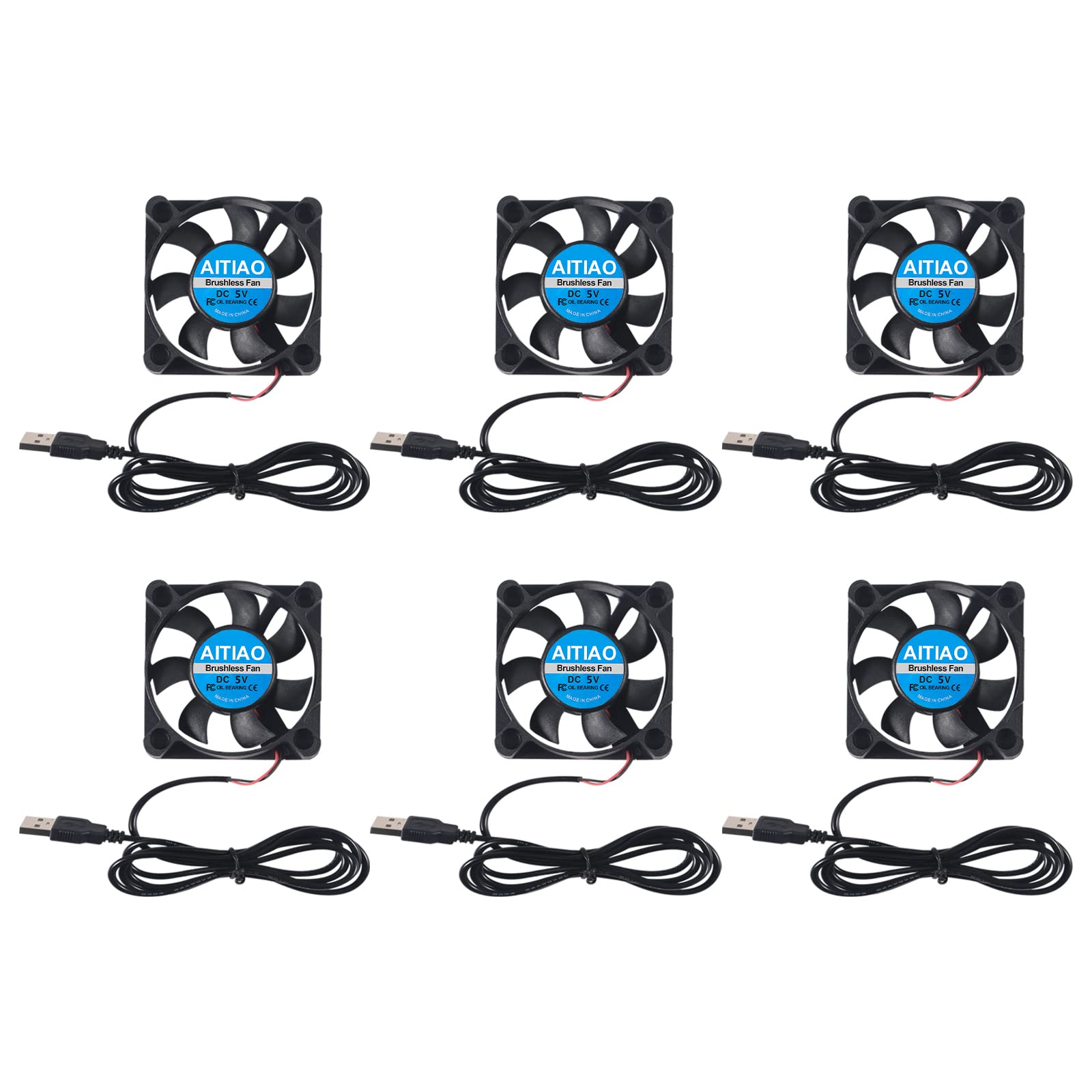 AITIAO 6Pcs 50mm USB Brushless Cooling Fan 50mm x10mm DC 5V Quiet Cooling Fan 5010 Mini Computer Fan for Small Appliances Series Replacement(5010 5V)