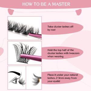 Lash Clusters, 72 Pcs Individual Cluster Lashes DIY Lash Extension 8-16mm Eyelash Clusters Volume Wispy Lashes Super Thin Band Reusable Soft & Comfortable (Volume, D-8-16mix)