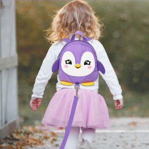 Accmor Toddler Harness Backpack Leash, Cute Penguin Kid Backpacks with Anti Lost Wrist Link, Mini Child Backpack Harness Leashes Walking Wristband Rope Travel Bag Harness Rein for Baby Girls (Purple)