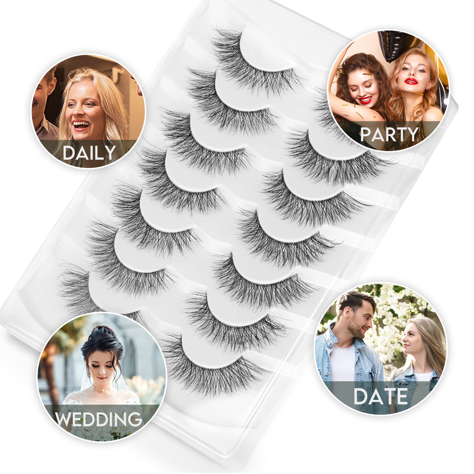 False Eyelashes Fluffy False Lashes Wispy Natural Lashes 3D Faux Mink Lashes 7 Pairs Jiocolor Volume Eye Lashes DJ-20