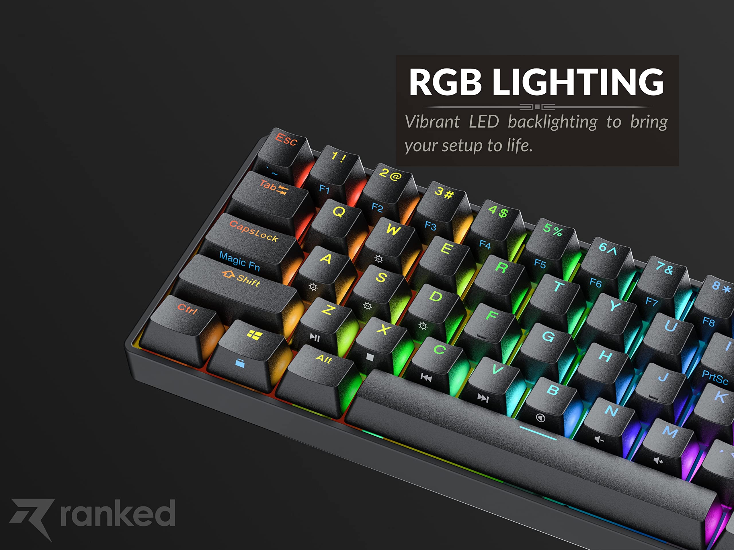 Ranked S60 Supernova 60% Form Factor | Hot Swappable Mechanical Gaming Keyboard | 61 Keys Multi Color RGB LED Backlit for PC/Mac Gamer (Black, Gateron Optical Brown)