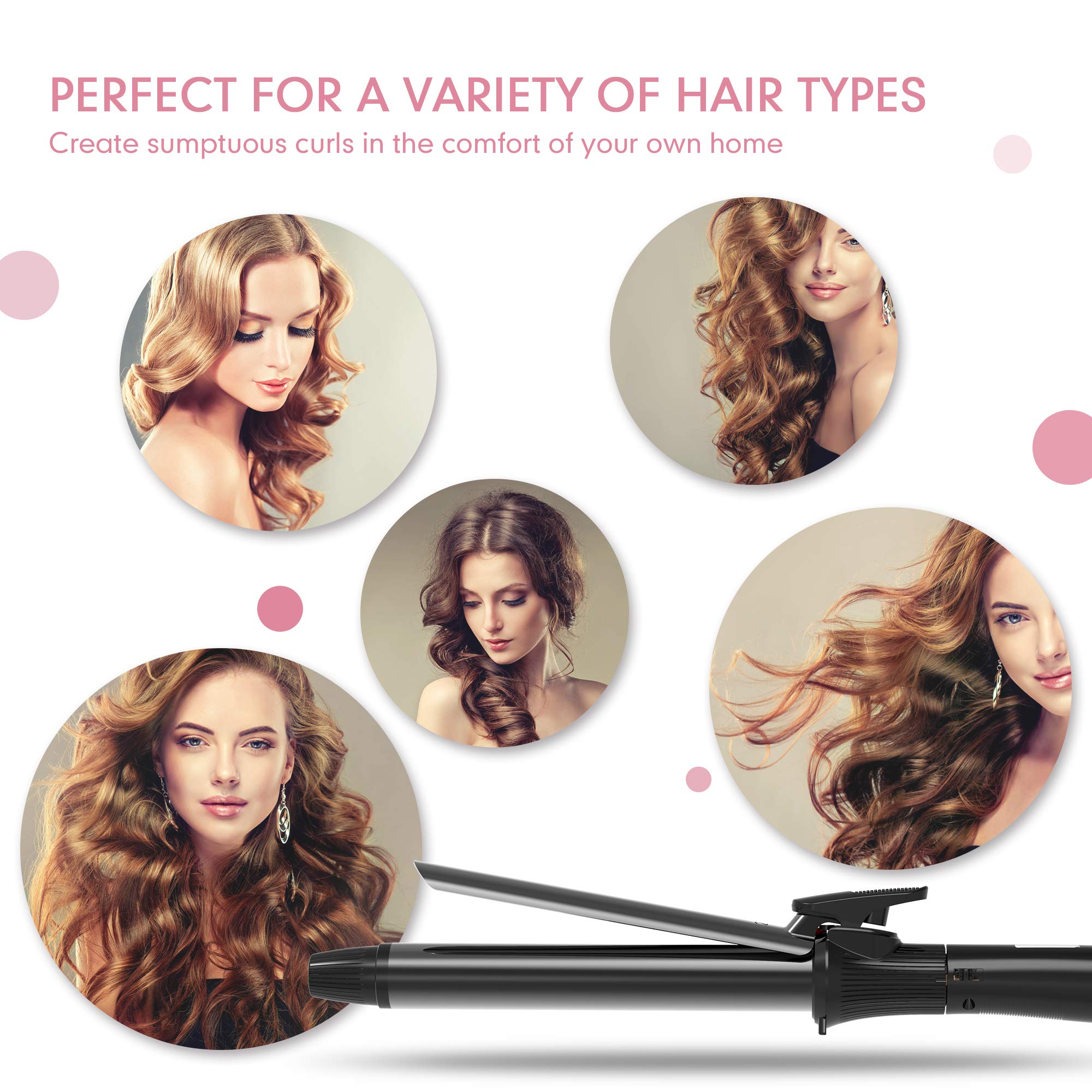 1 1/4 Inch Curling Iron with Clipped Tourmaline Ceramic Barrel Professional 1.25 Inch Hair Curler up to 450°F Dual Voltage for Traveling 60 Mins Auto Off Suit for Different Hairstyle (1.25 Inch)