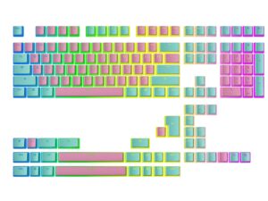 ranked pudding v2 pbt keycaps | 145 double shot translucent ansi us & iso layout | oem profile for full size, tkl, 75%, 65% and 60% rgb mechanical gaming keyboard (miami vice)