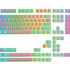 Ranked Pudding v2 PBT Keycaps | 145 Double Shot Translucent ANSI US & ISO Layout | OEM Profile for Full Size, TKL, 75%, 65% and 60% RGB Mechanical Gaming Keyboard (Miami Vice)