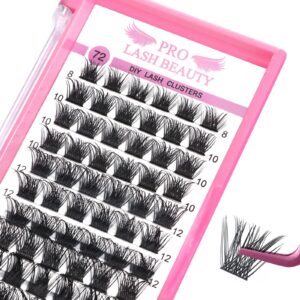 lash clusters, 72 pcs individual cluster lashes diy lash extension 8-16mm eyelash clusters volume wispy lashes super thin band reusable soft & comfortable (volume, d-8-16mix)