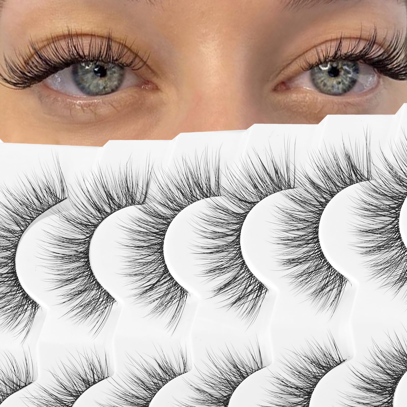 False Eyelashes Fluffy False Lashes Wispy Natural Lashes 3D Faux Mink Lashes 7 Pairs Jiocolor Volume Eye Lashes DJ-20