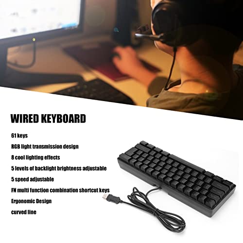 Gaming Keyboard, USB Keyboard 5 Levels RGB Light Ergonomic Design for Office