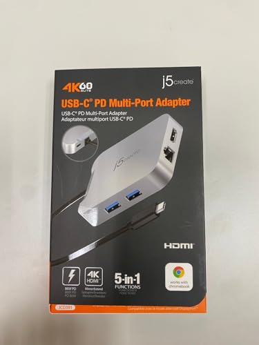 j5create USB C Hub - 4K 60Hz HDMI, 100W PD, 2 x USB-A, Ethernet | for Steam Deck, MacBook, ChromeBook, XPS, Surface Pro (JCD391)