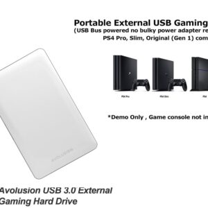 Avolusion T1 Series USB 3.0 Portable External Gaming Hard Drive - White (for PS4, Pre-Formatted) - (2TB)