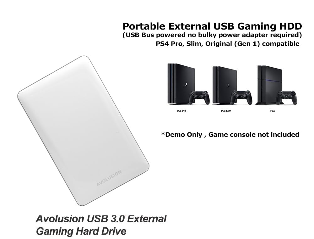 Avolusion T1 Series USB 3.0 Portable External Gaming Hard Drive - White (for PS4, Pre-Formatted) - (2TB)