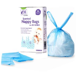 Baby Disposable Diaper Sacks Bags Dispenser Power Scented Nappy Disposal Bags Easy-Tie for Travel (Blue,90-Count)