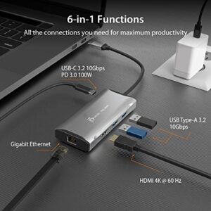 j5create USB C Hub - 4K 60Hz HDMI, 2 USB-A 10Gbps, USB-C 10Gbps with PD 100W, Ethernet, | Multiport Adapter for MacBook, ChromeBook, XPS, Surface Pro (JCD392)